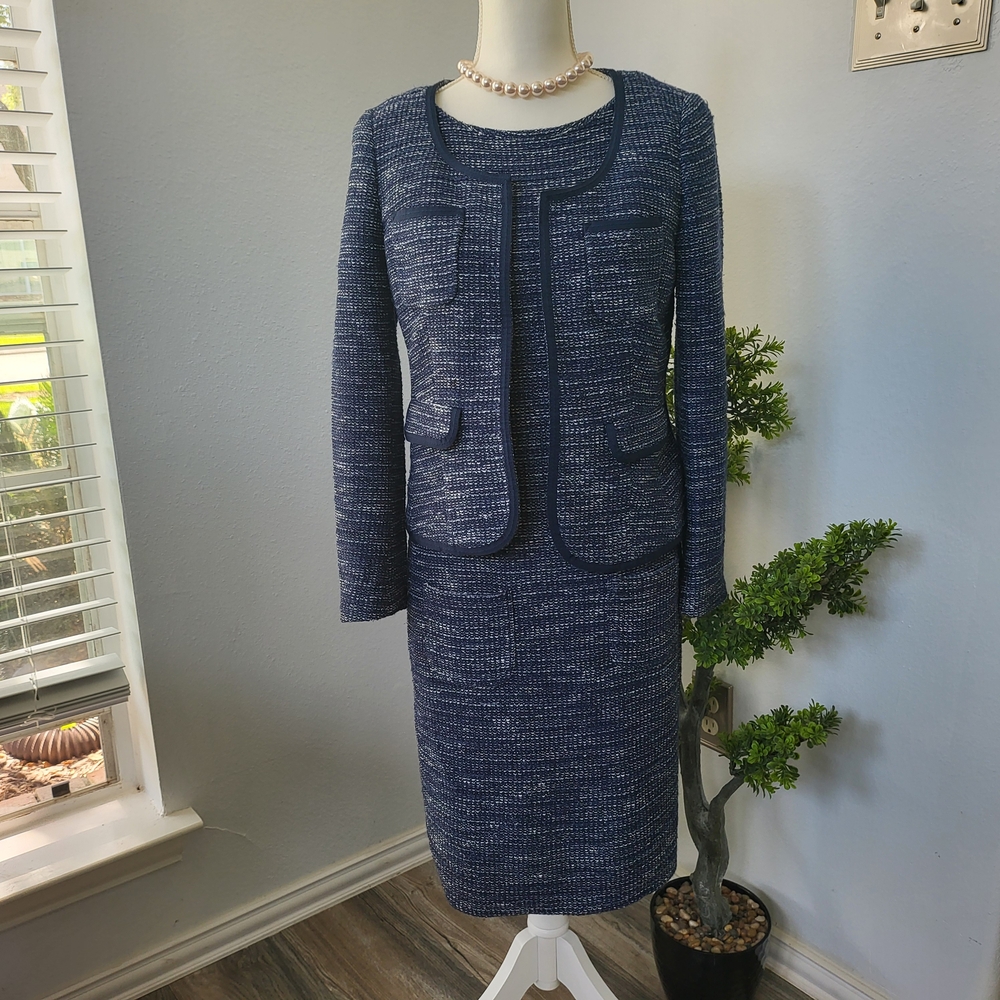Banana Republic Navy Tweed Skirt Suit Set